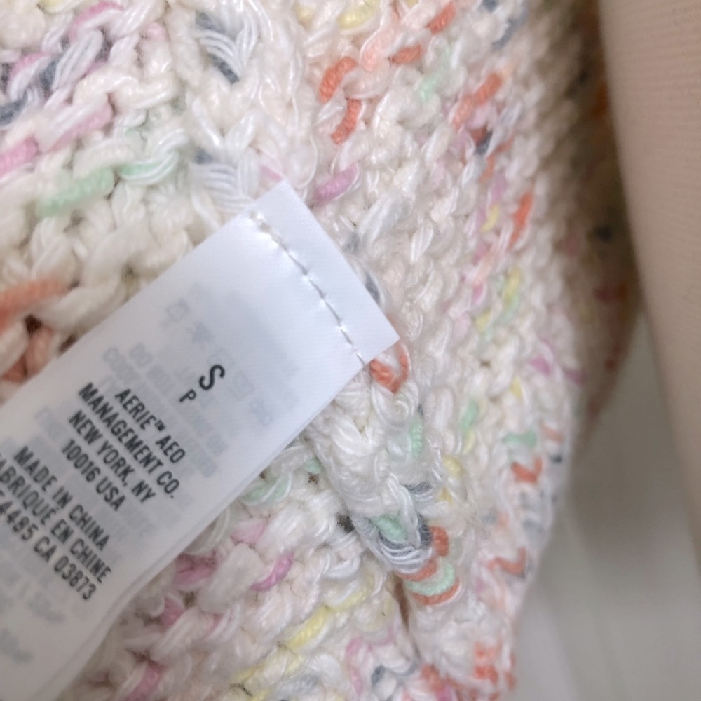 Aerie Open Tie Back Multicolored Knit Crew Neck Pullover Sweater Size Small NWT - Picture 8 of 11